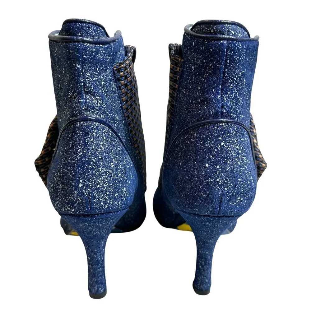 Rare Irregular Choice Spatz Attack Booties Blue Splatter Size 38.5 Ankle Boots